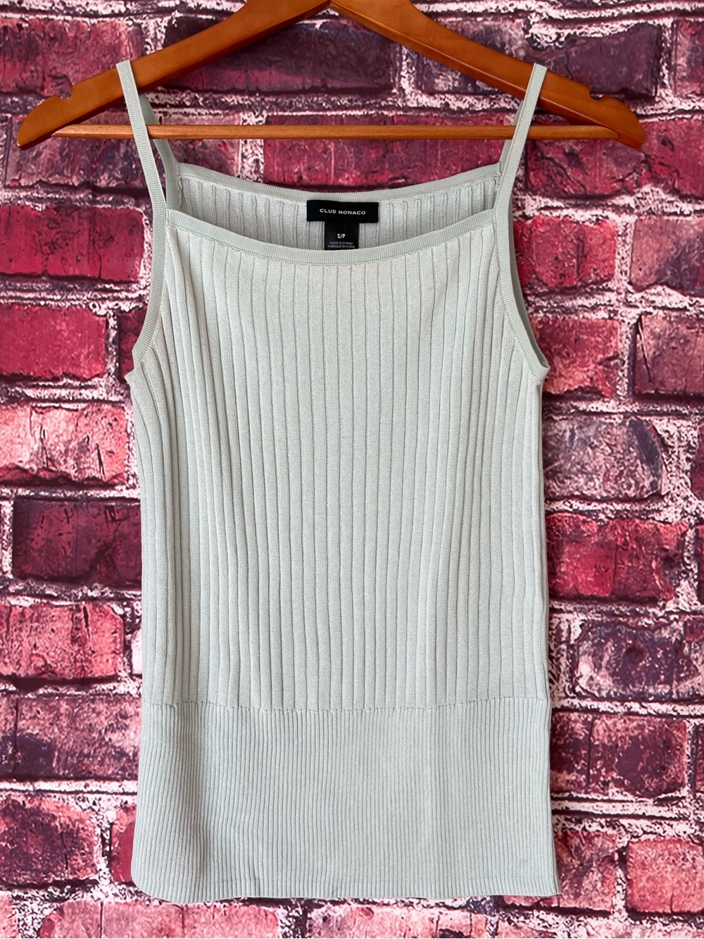 Club Monaco Soft Sage Green Square Neck Ribbed Tank Top